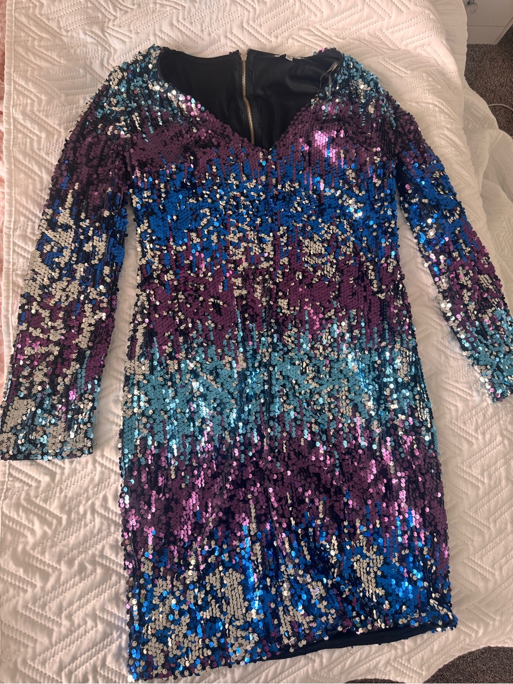 Fashion Nova Blue & Purple Sequin Long Sleeve Bodycon Dress